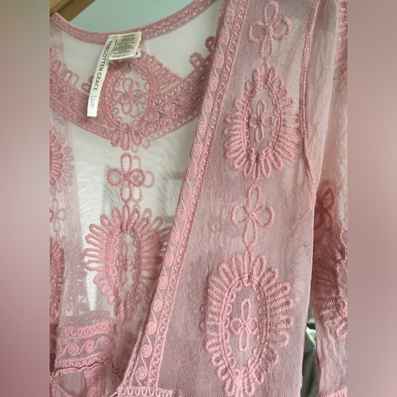 Forgotten Grace Womens Pink Lace Kimono Fairy Core Boho Festival Ethereal Small - Picture 4 of 9